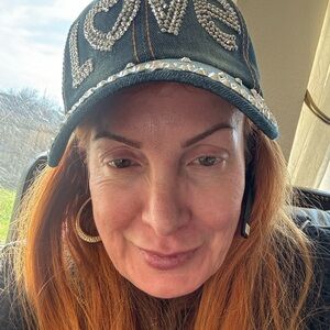 Embellished Denim Cap with Rhinestones